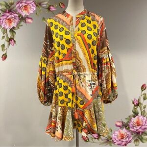 Colorful Women's Bohemian long sleeve mini dress